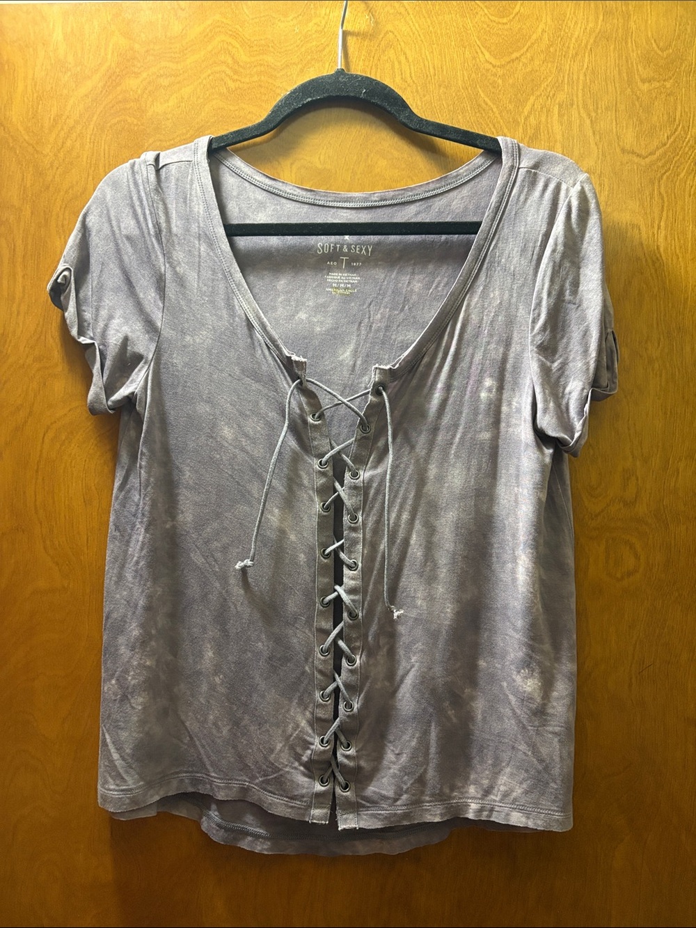 American Eagle Outfitters Lace-Up Short Sleeve Top — purple